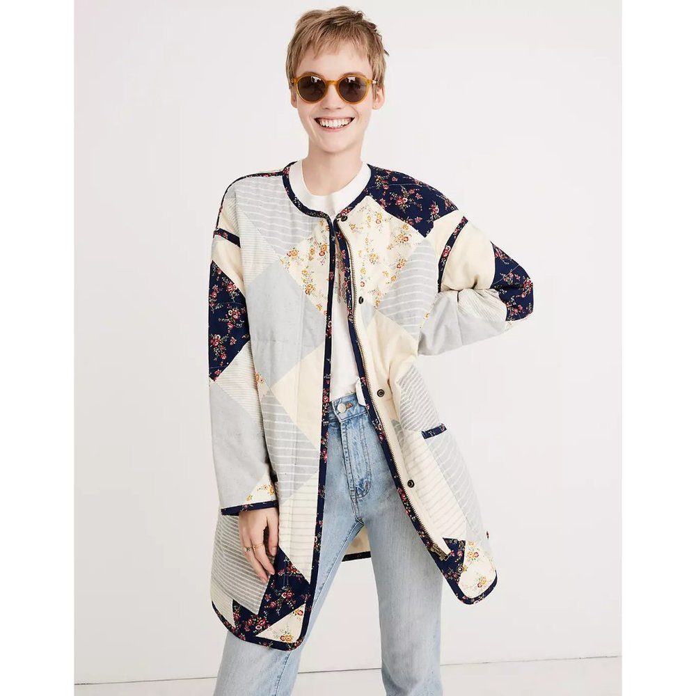 Madewell x The New Denim Project | Patchwork Cocoon Coat Women's Size Large